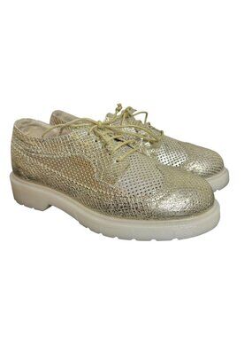 Private Brand Perforated Gold Snakeskin Brogue Lace-Up Oxford, Lug Sole, Size 38
